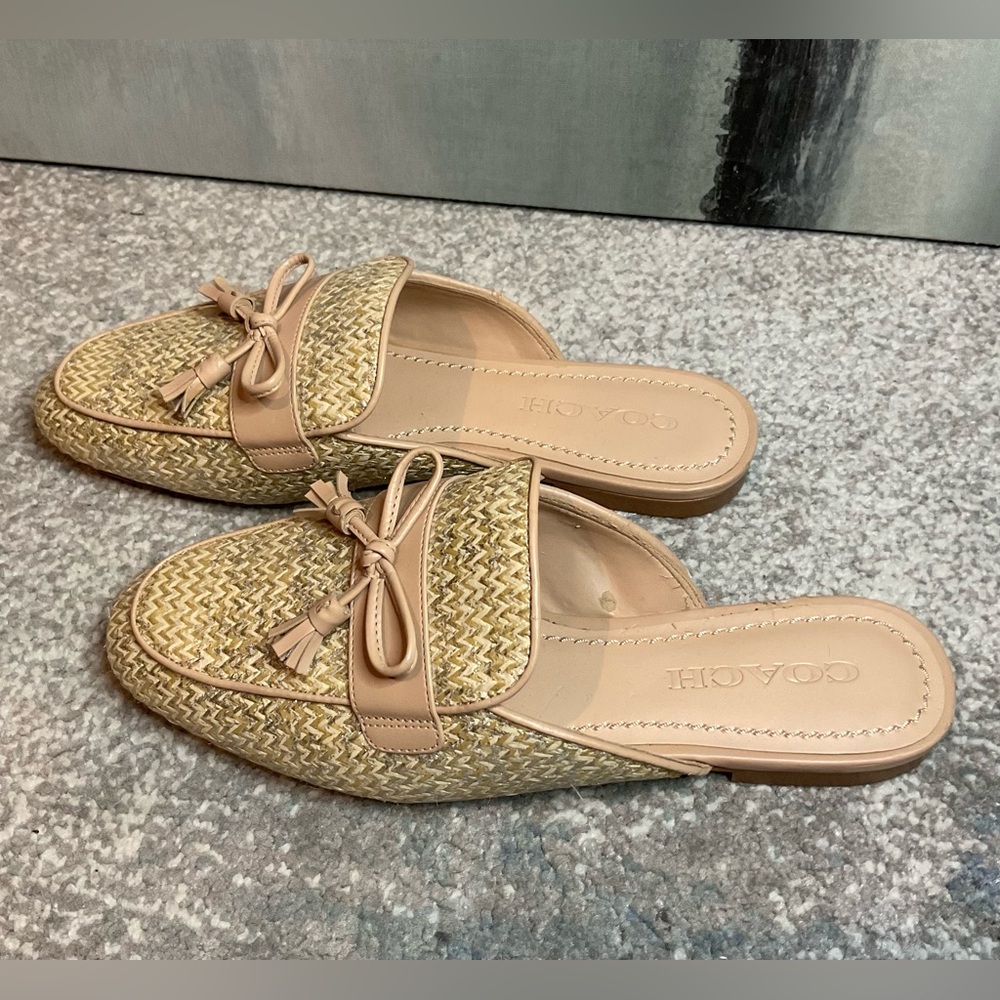 Coach Stassi Raffia Tassel Loafer Slides - Metallic Straw - Size 7N (BLEMISHES) - Picture 7 of 16
